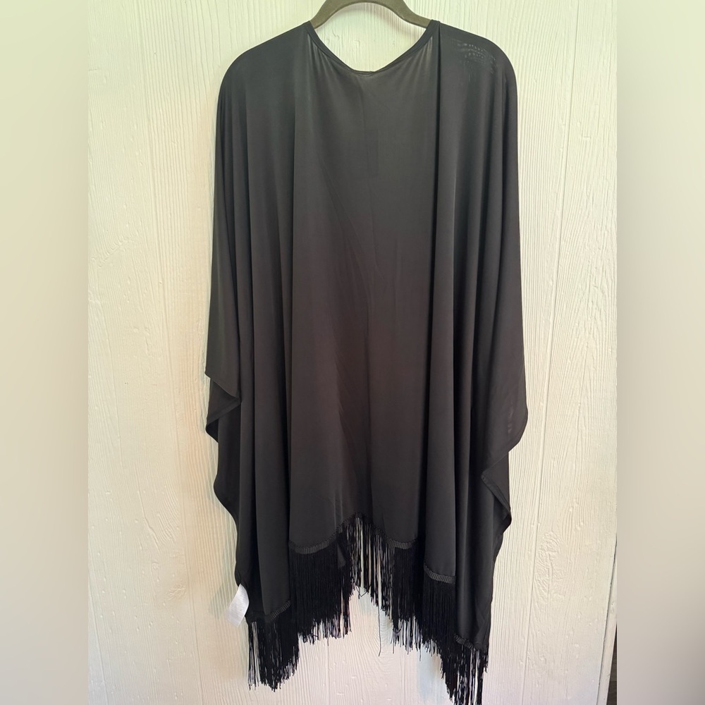 NWOT/NWT Maui Mamas Elegant Black Fringe Swim Cover Up Kimono One Size - Picture 2 of 4